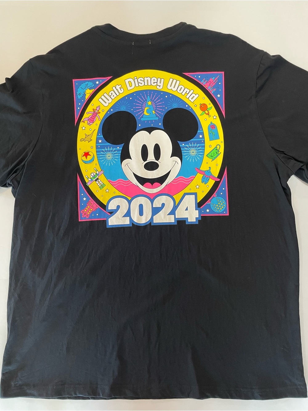 Walt Disney World 2024 Mickey Mouse Neon Retro Graphic T-Shirt Adult Tee XL